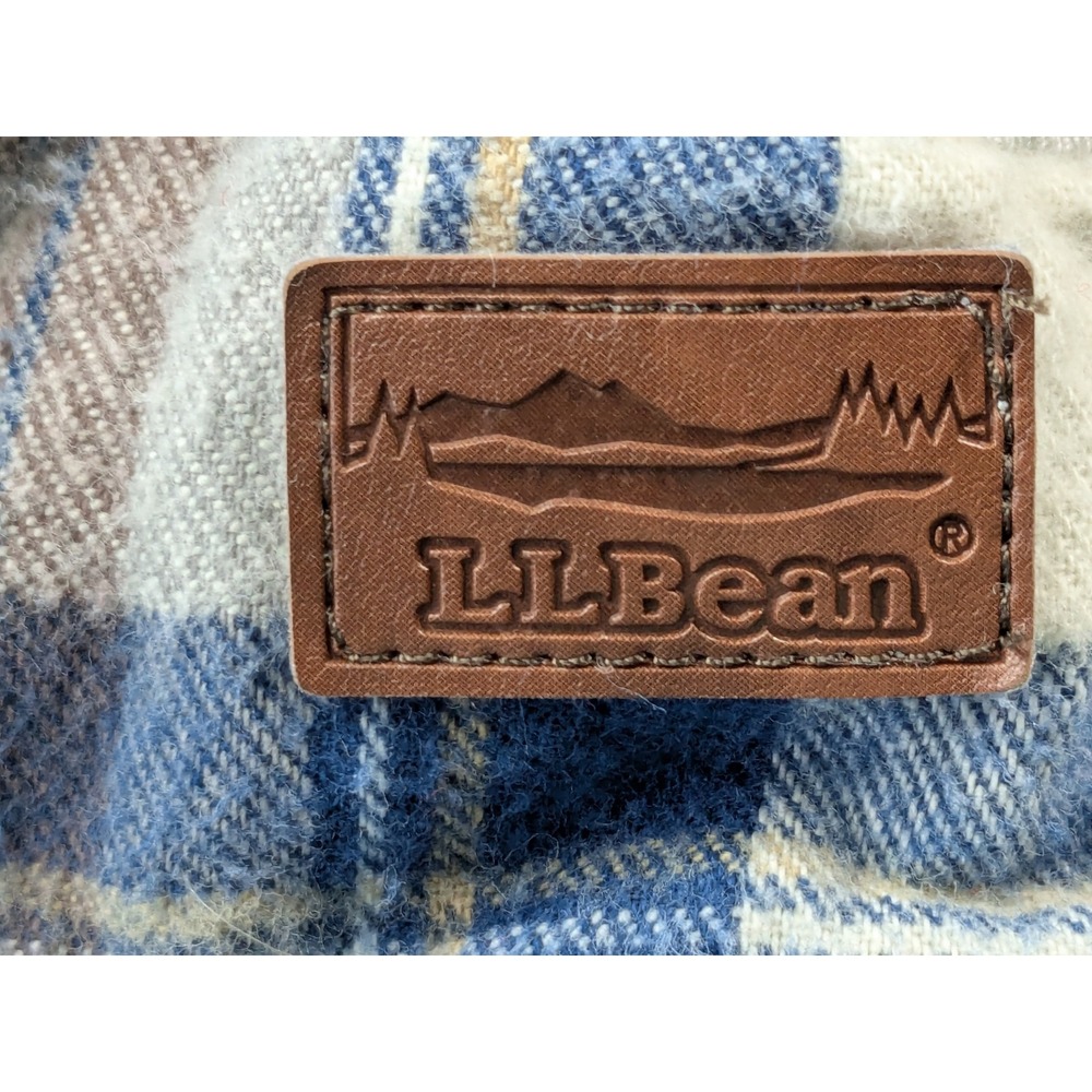 LL Bean Hooded Flannel Shirt Womens Large Blue Plaid Cotton Button Up 508169 - Picture 8 of 11